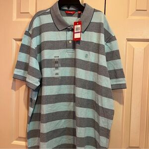 IZOD Oxford Stripe Short Sleeve Polo Shirt Size XXL NWT Blue Gray